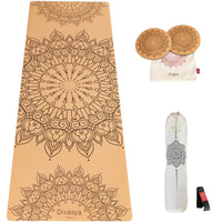 Yoga Set KOMFORT: Kork Yogamatte mit Yoga Knie Pads
