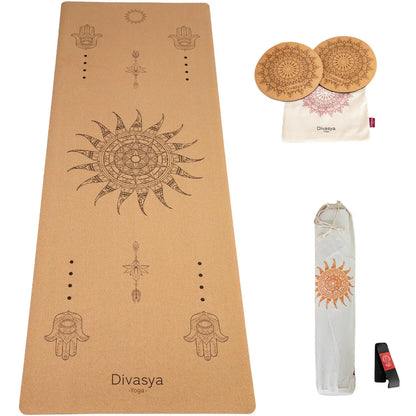 Yoga Set KOMFORT: Kork Yogamatte mit Yoga Knie Pads