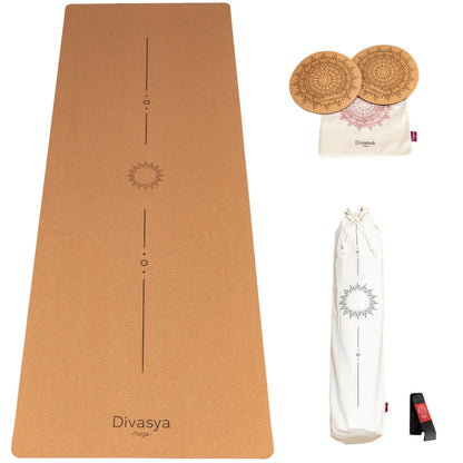 Yoga Set KOMFORT: Kork Yogamatte mit Yoga Knie Pads