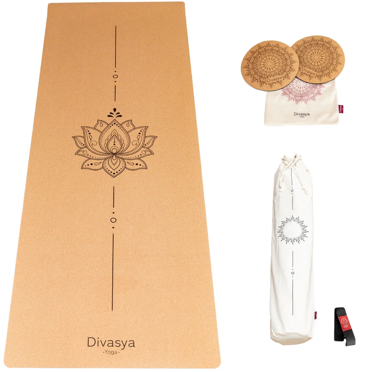 Yoga Set KOMFORT: Kork Yogamatte mit Yoga Knie Pads
