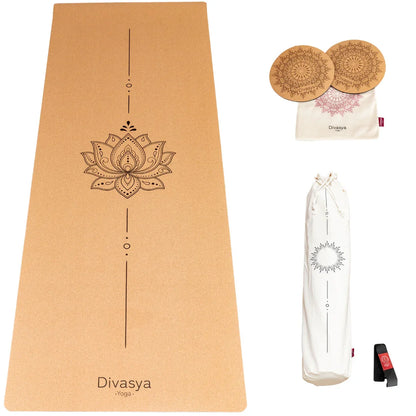 Yoga Set KOMFORT: Kork Yogamatte mit Yoga Knie Pads