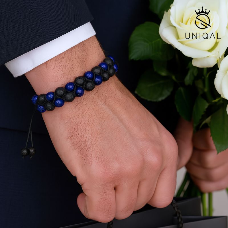 PERLENARMBAND LAPISAZULI & LAVASTEIN 6MM
