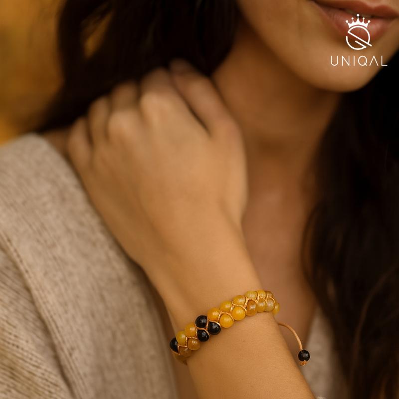 PERLENARMBAND ONYX & ACHAT 6MM