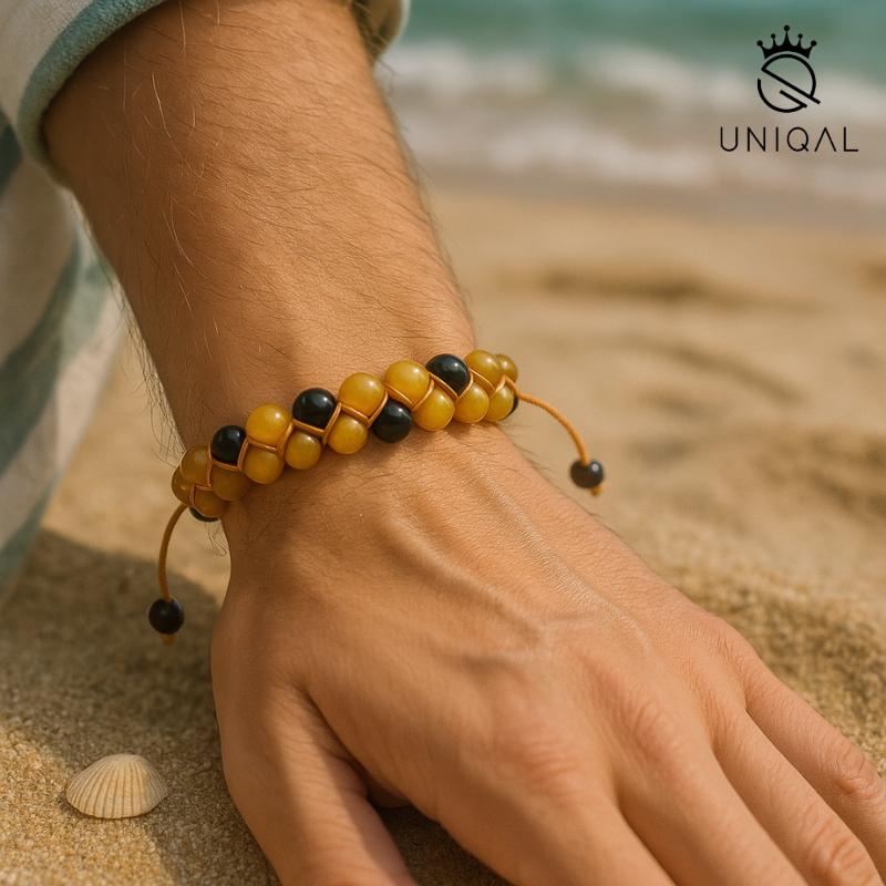 PERLENARMBAND ONYX & ACHAT 6MM