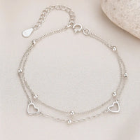 Armband aus 925er-Sterling-Silber, doppellagige Kette mit Herz