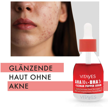 AHA 10% + BHA 2% Peeling-Serum mit Tazman Pepper, Anti-Akne, Porenverfeinernd & Hauterneuernd 30 ml