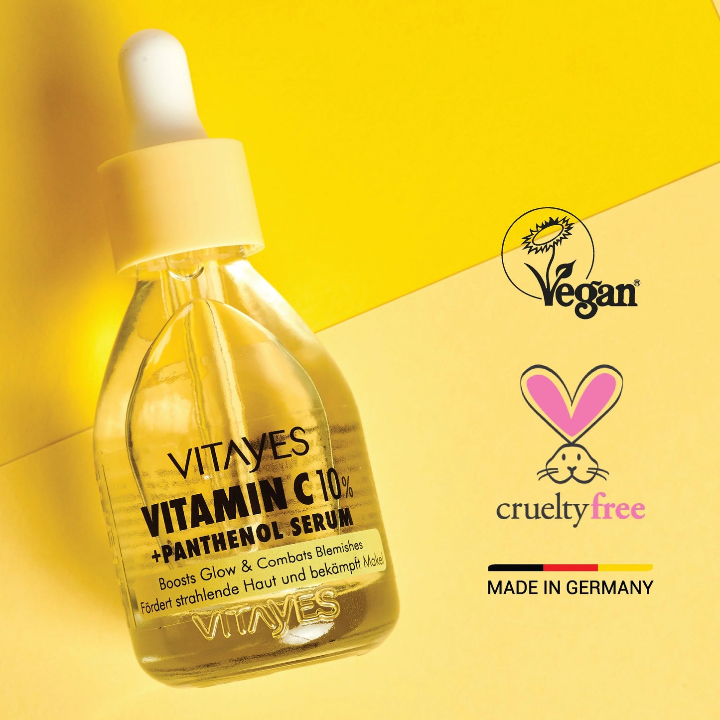 Vitamin C 10% + Panthenol Serum. Hautflecken-Reduktion & Sofortiger Glow 30 ml