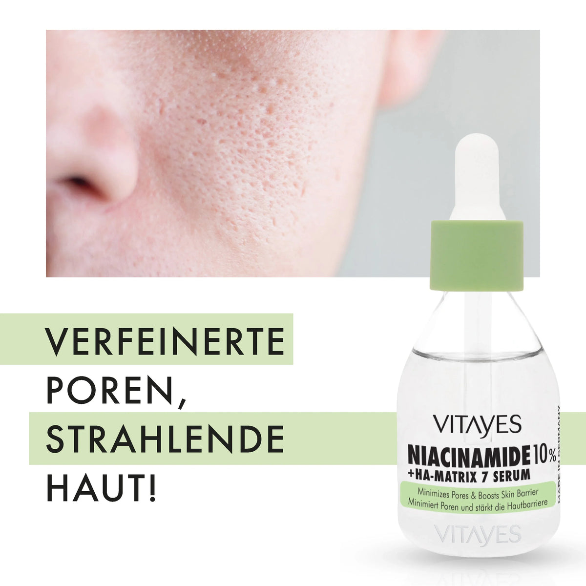 Niacinamide 10% + Hyaluronsäure Serum. Porenverfeinerung, Hautflecken-Reduktion & Feuchtigkeit 30 ml