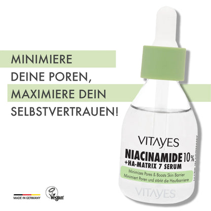 Niacinamide 10% + Hyaluronsäure Serum. Porenverfeinerung, Hautflecken-Reduktion & Feuchtigkeit 30 ml
