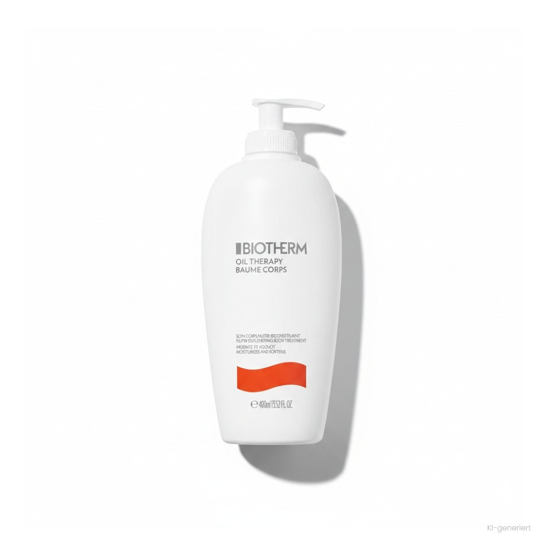 Biotherm Oil Therapy Baume Corps 400ml, weiße Pumpflasche vor weißem Hintergrund