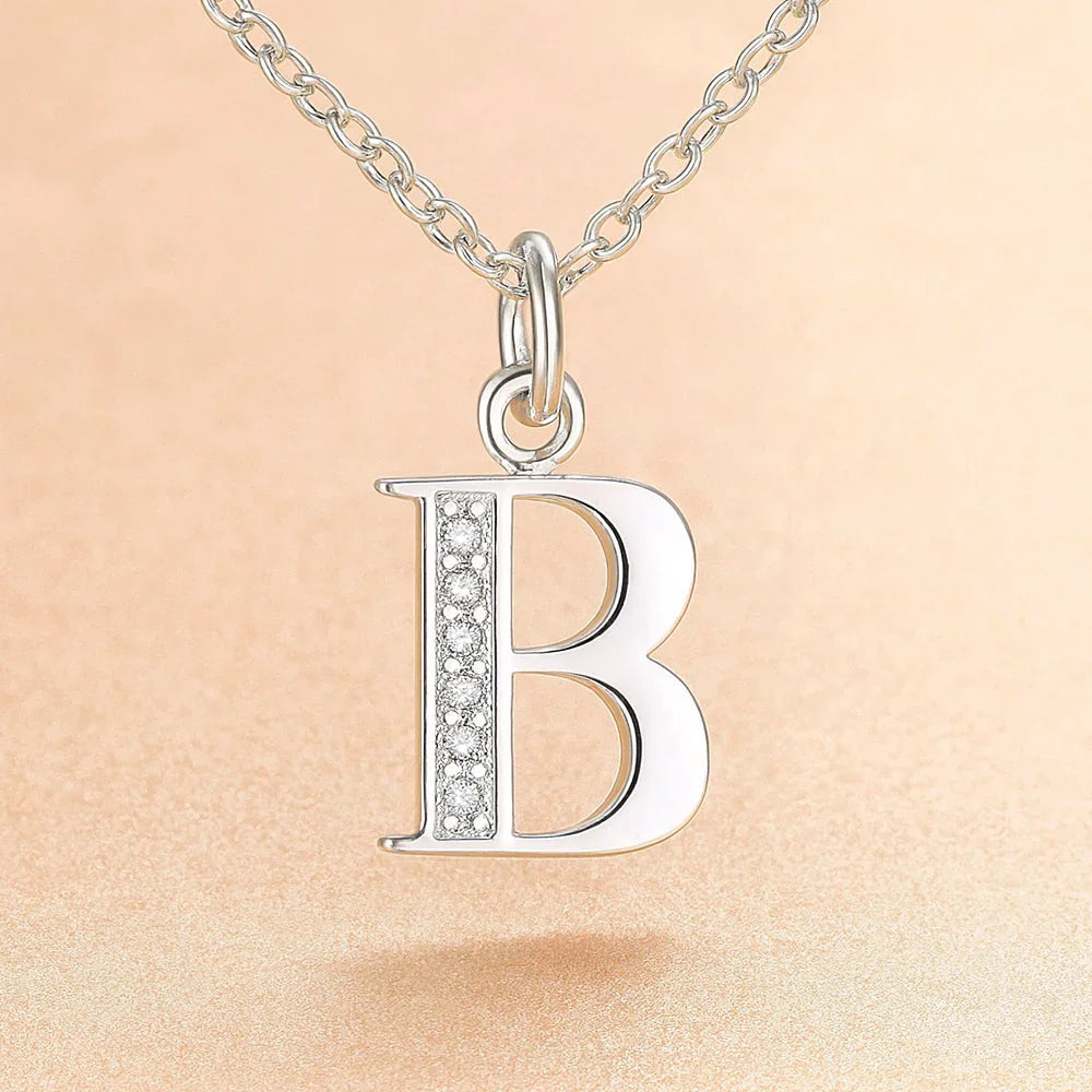 Kette mit Anhänger aus 925er Sterling-Silber, verschiedene Buchstaben, 45cm