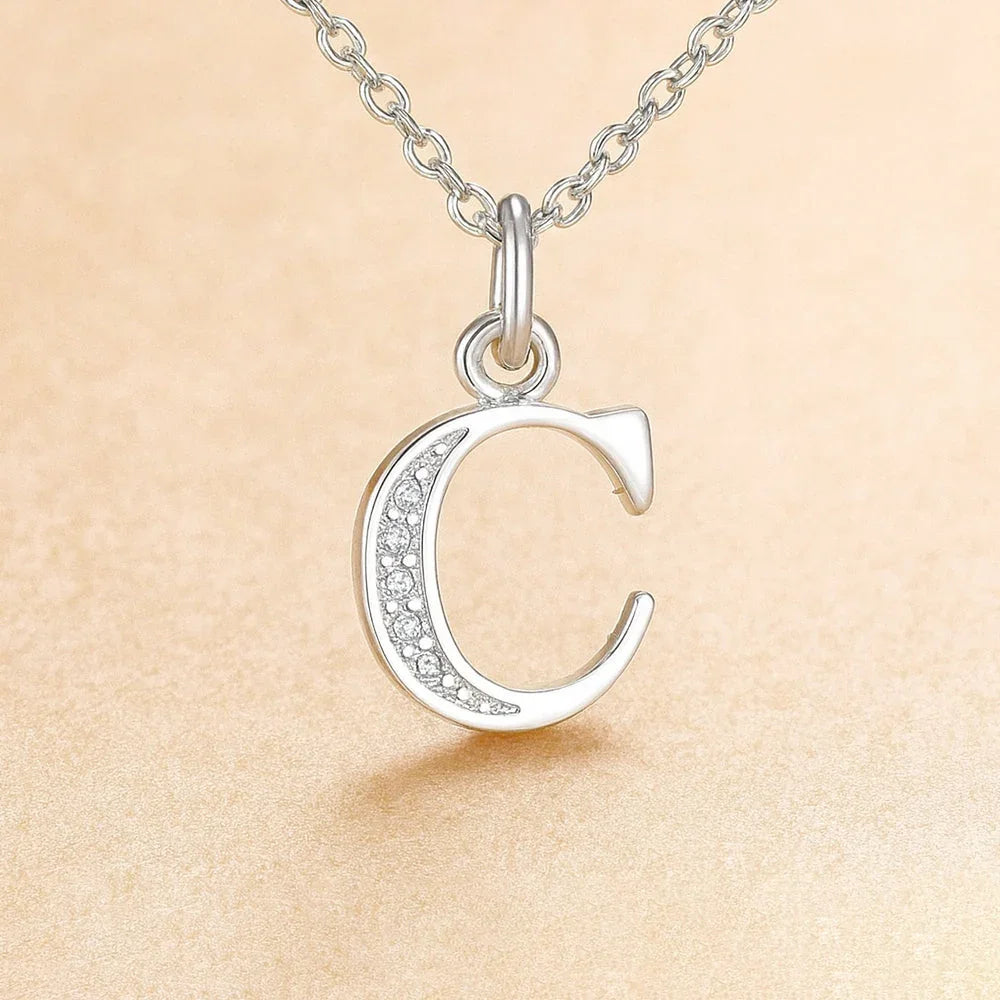 Kette mit Anhänger aus 925er Sterling-Silber, verschiedene Buchstaben, 45cm