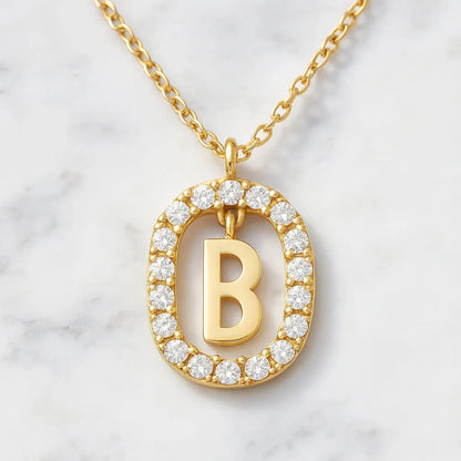 Kette mit Anhänger aus 925er Sterling-Silber, verschiedene Buchstaben im Strasskreis, 45cm