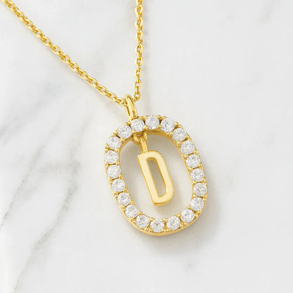 Kette mit Anhänger aus 925er Sterling-Silber, verschiedene Buchstaben im Strasskreis, 45cm