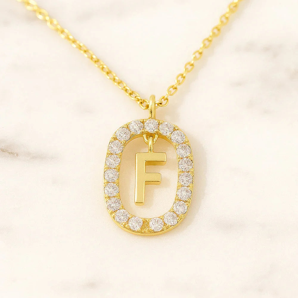 Kette mit Anhänger aus 925er Sterling-Silber, verschiedene Buchstaben im Strasskreis, 45cm