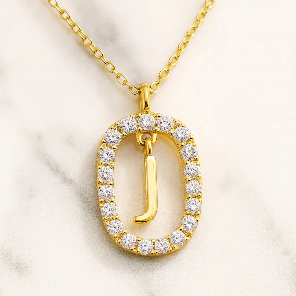 Kette mit Anhänger aus 925er Sterling-Silber, verschiedene Buchstaben im Strasskreis, 45cm