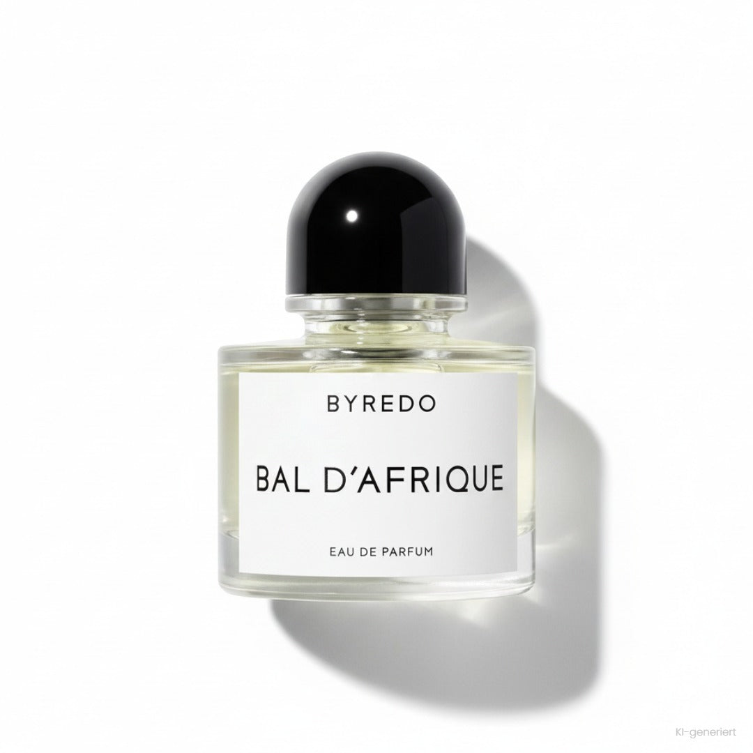 Byredo Bal d'Afrique Eau de Parfum 50 ml, Flakon mit schwarzer Kappe und weißem Etikett
