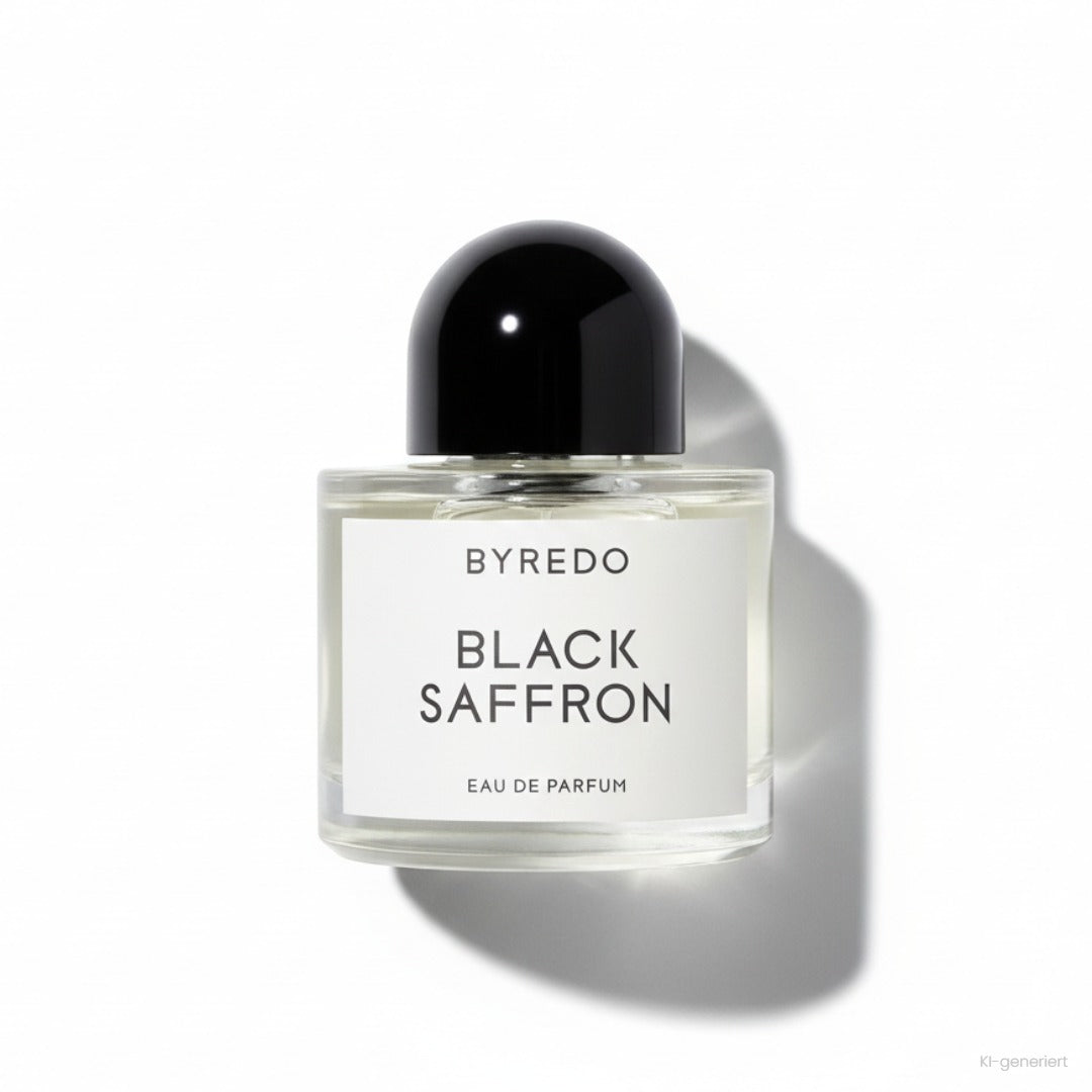 Byredo Black Saffron Eau de Parfum 50 ml, Flakon mit schwarzer Kappe und weißem Etikett