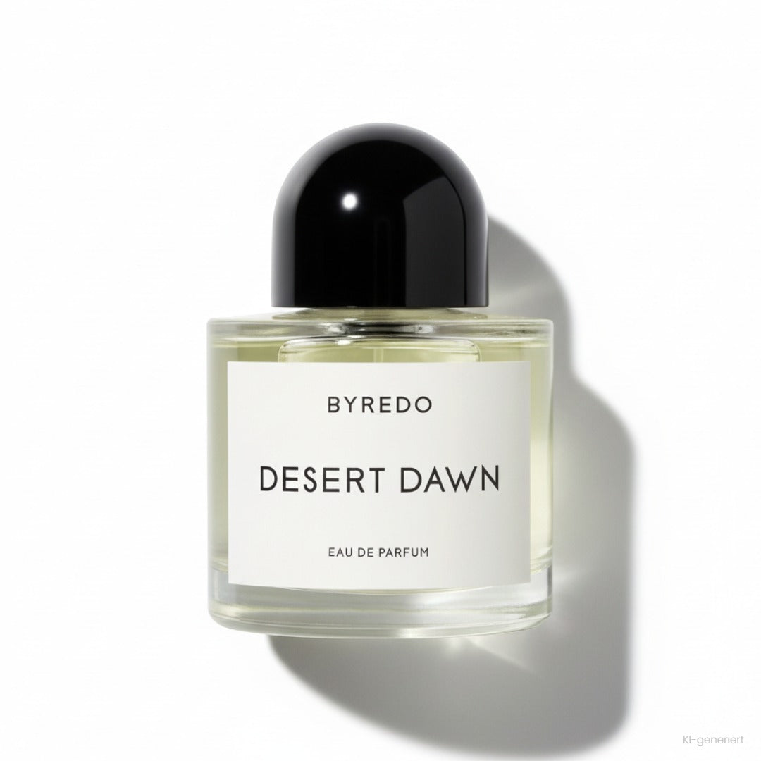 Byredo Desert Dawn Eau de Parfum 100 ml, Flakon mit schwarzer Kappe und weißem Etikett