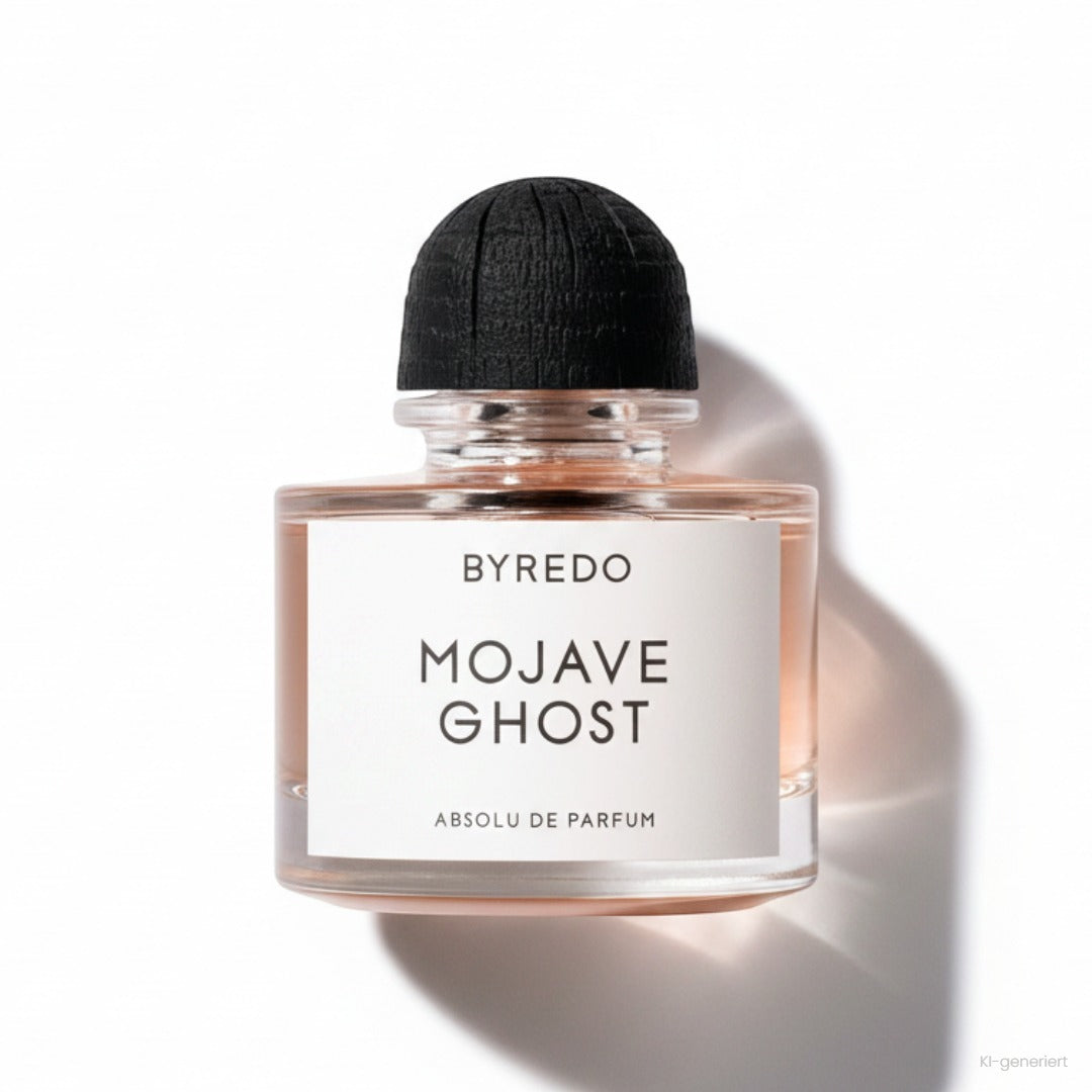 Byredo Mojave Ghost Absolu de Parfum 50 ml, Flakon mit schwarzer Rillenkappe und weißem Etikett