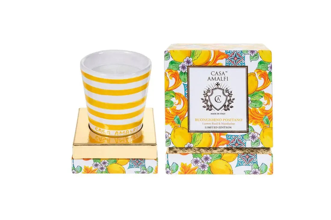 CASA AMALFI BUONGIORNO POSITANO HAND PAINTED CANDLE - Lemon Basil & Mandarin - BLACK ELIXIR - Maison de Parfum