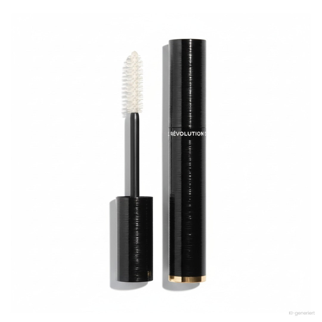 Chanel Le Volume Révolution 10 Noir Mascara – geöffnete Tube mit Bürste und Verpackung, freigestellt auf weißem Hintergrund