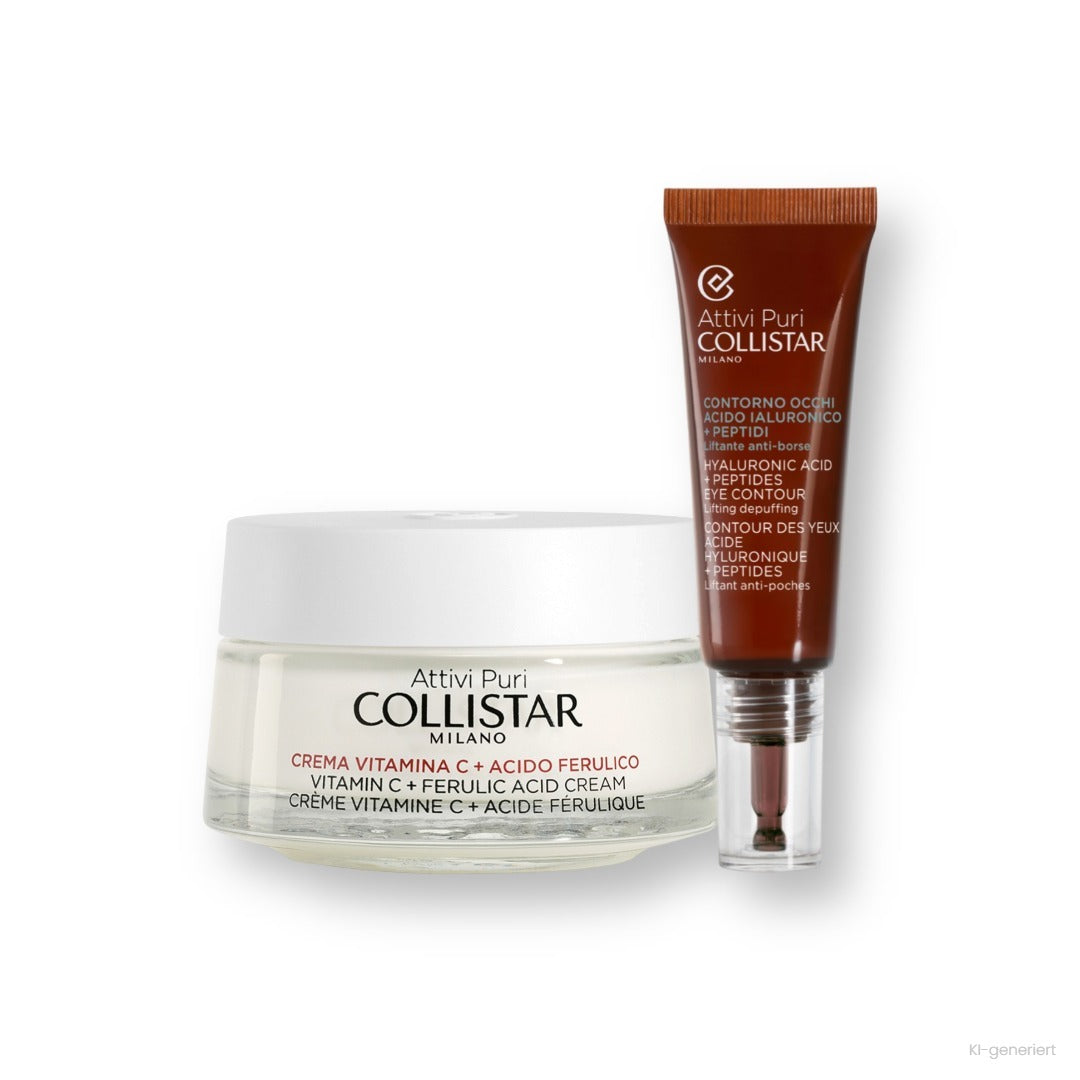 Collistar Set Vitamin C + Ferulic Acid Cream 50 ml mit Hyaluronic Acid + Peptides Eye Contour