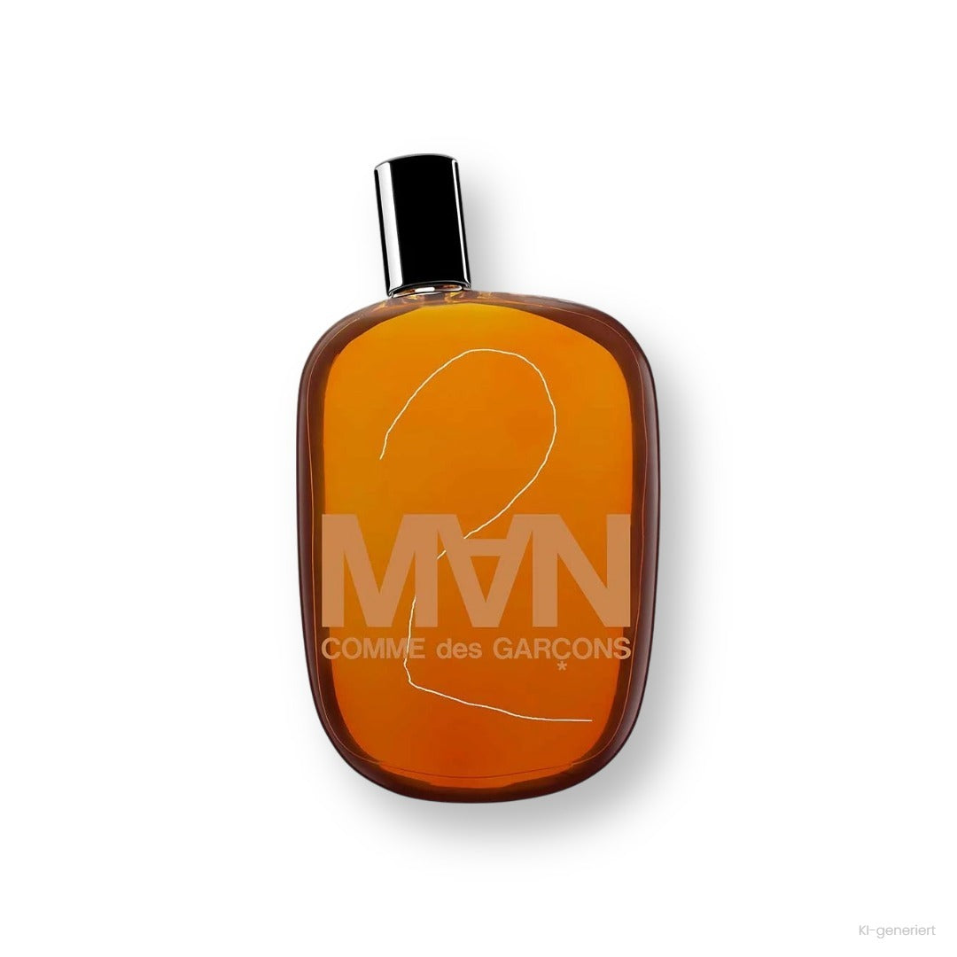 Comme des Garçons Man 2 Eau de Toilette, bernsteinfarbener Flakon mit silberner Kappe und MAN-Aufdruck