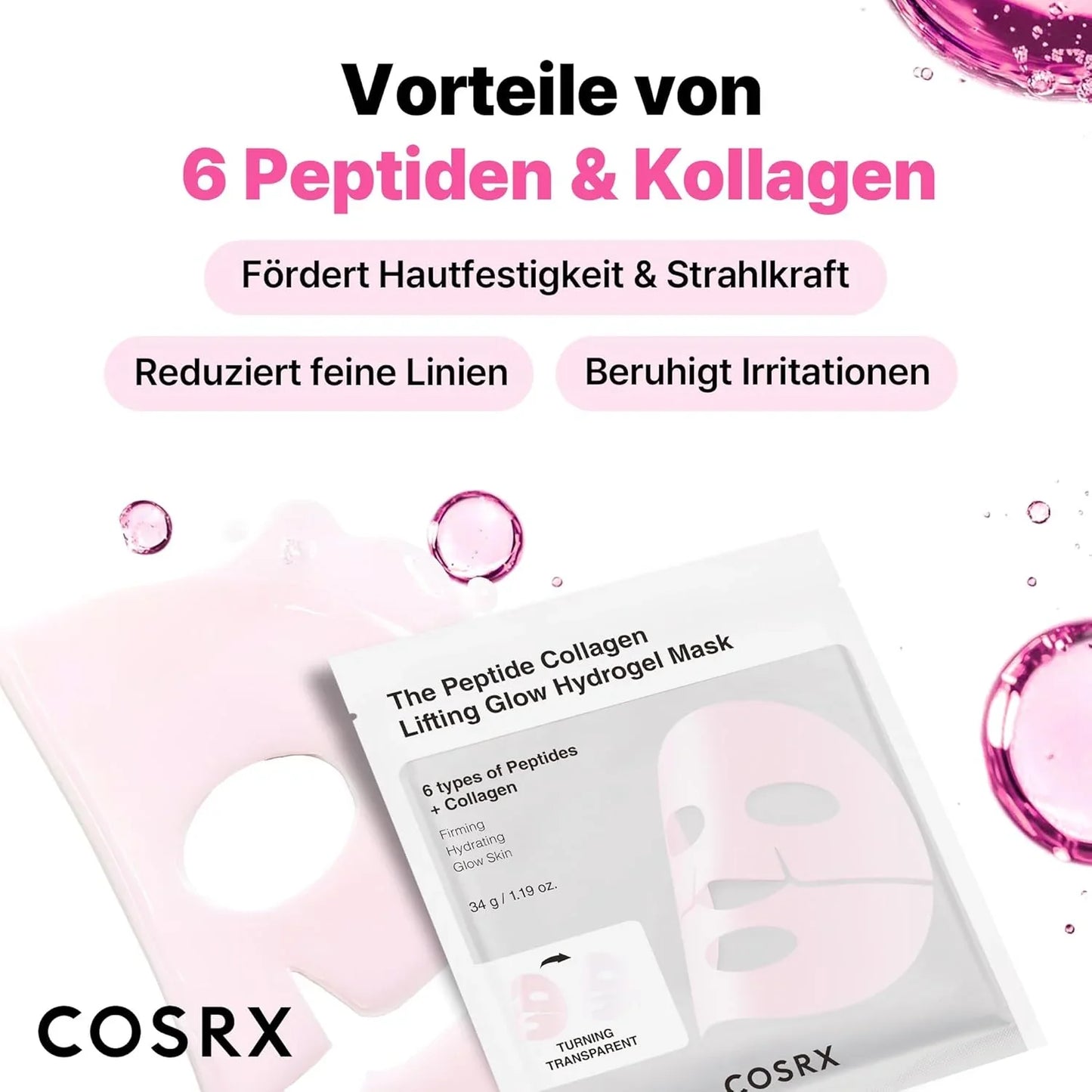 COSRX the Peptide Collagen Lifting Glow Hydrogel Mask 3 St.