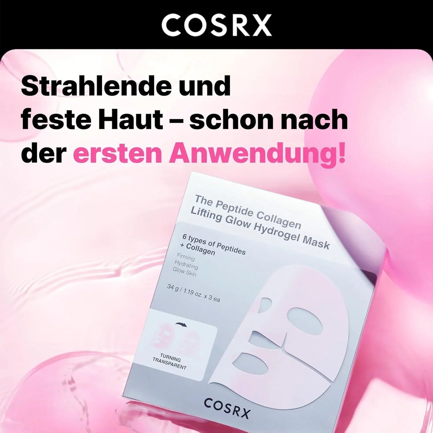 COSRX the Peptide Collagen Lifting Glow Hydrogel Mask 3 St.
