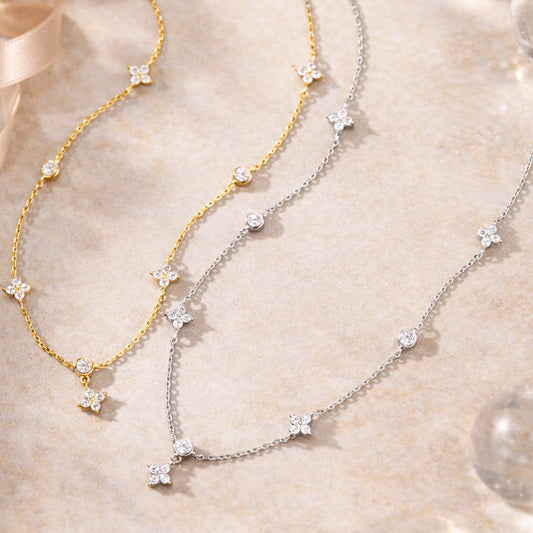 Kette mit Anhänger aus 925er Sterling-Silber, vierblättrige Blume