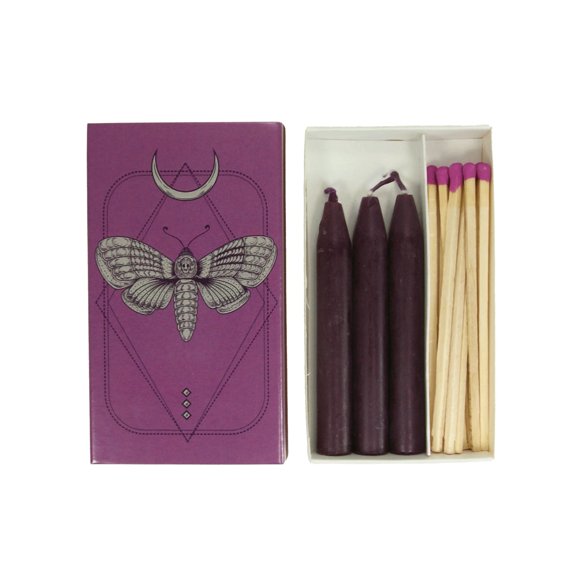 Ritual-Set „La Falena – Führerin der Nacht“ – Kerzen & lange Streichhölzer in Lila