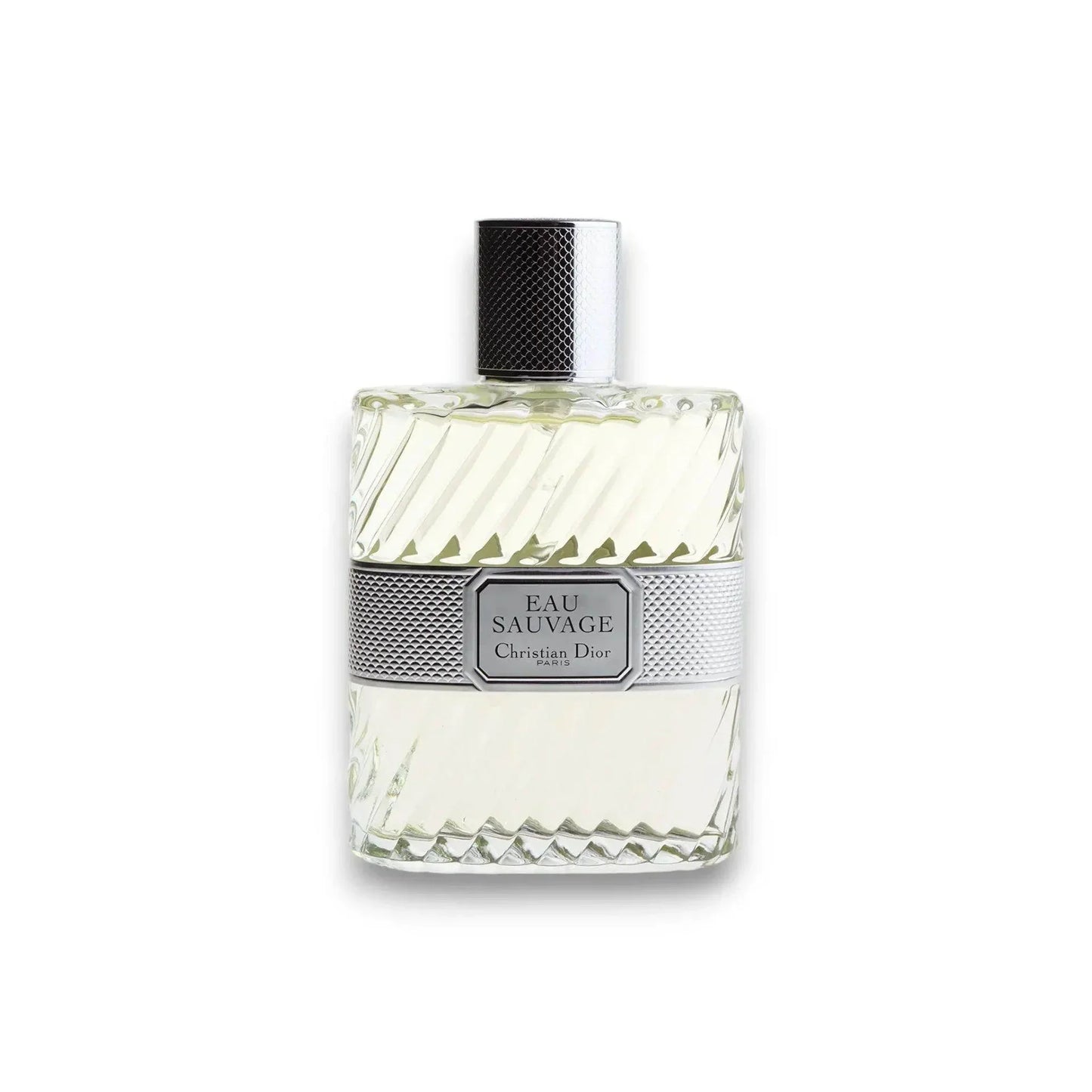 Luxuriöser Eau de Toilette Flakon mit silbernem Akzent und Schriftzug Eau Sauvage Christian Dior