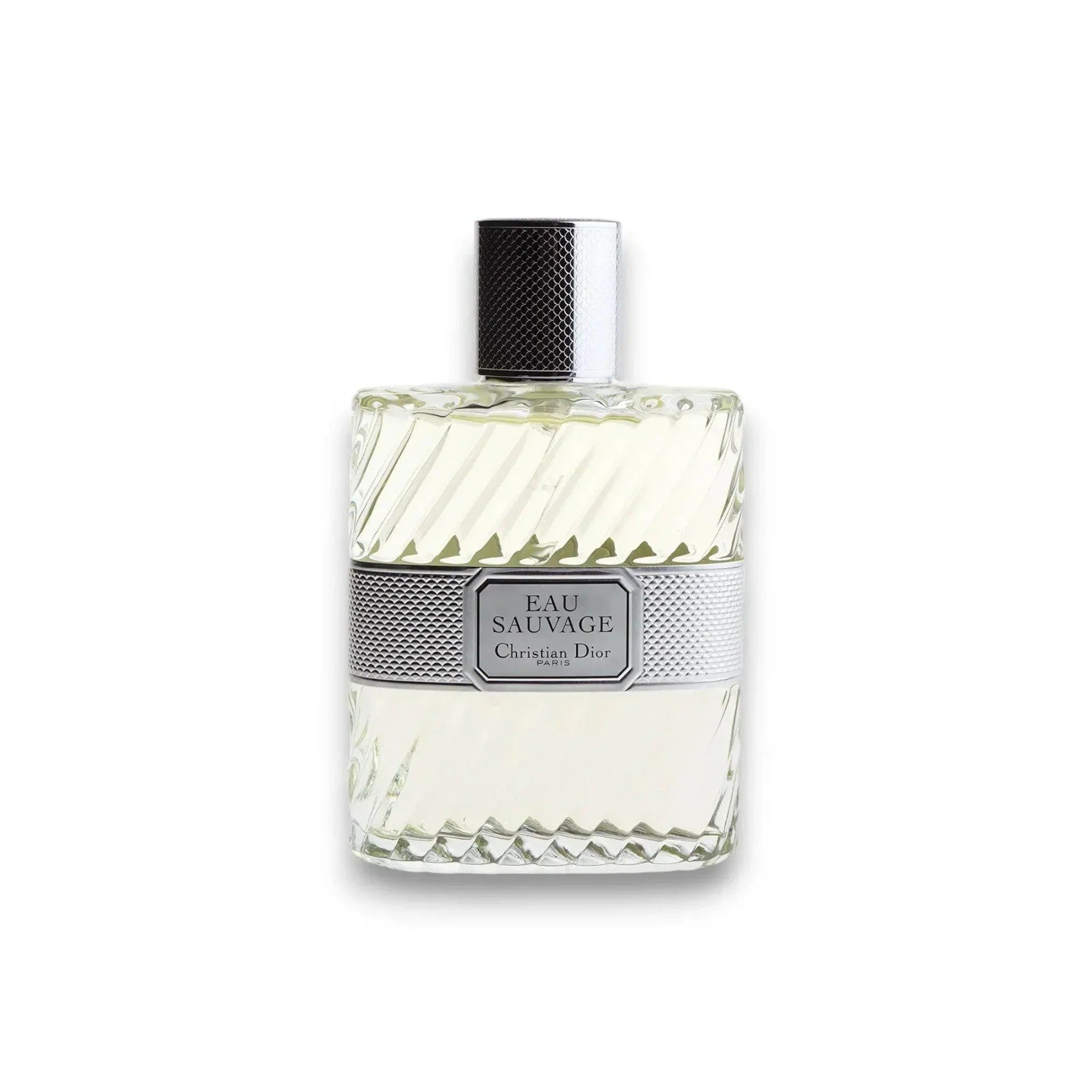 Luxuriöser Eau de Toilette Flakon mit silbernem Akzent und Schriftzug Eau Sauvage Christian Dior