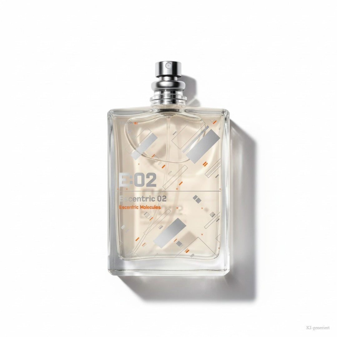 Escentric Molecules 02 Eau de Toilette 100ml – liegende Flasche, freigestellt auf weißem Hintergrund