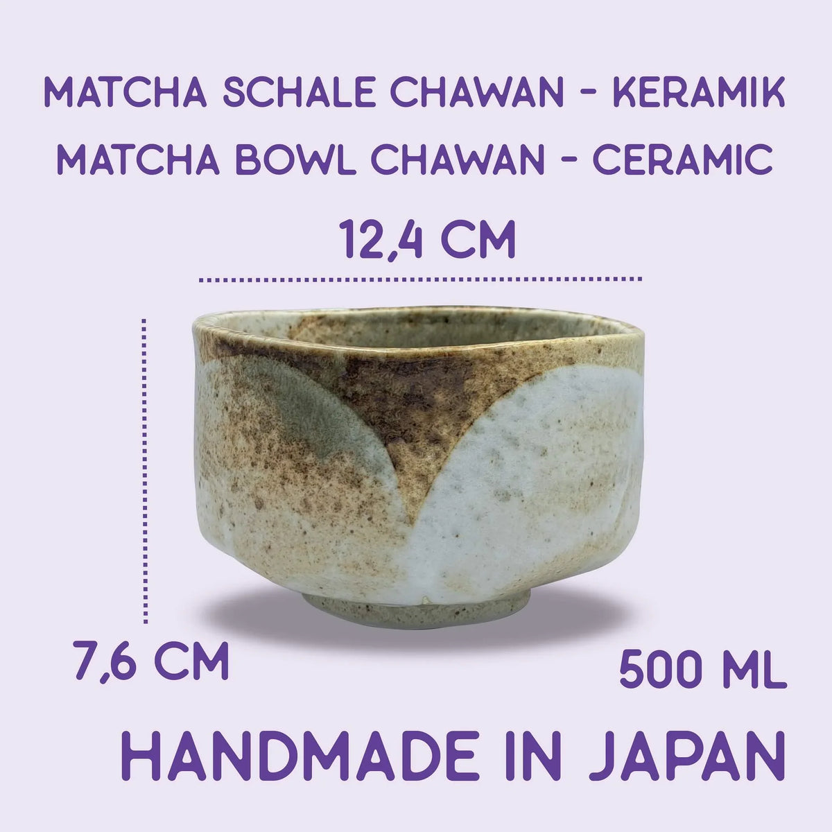 Japanische Matcha Schale - Chawan Yuki - handgemacht aus Keramik - 12x8cm