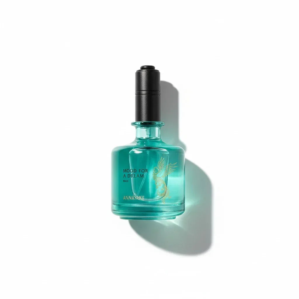 Türkisfarbener Flakon des Parfums Mood for a Dream für Männer von Annayake