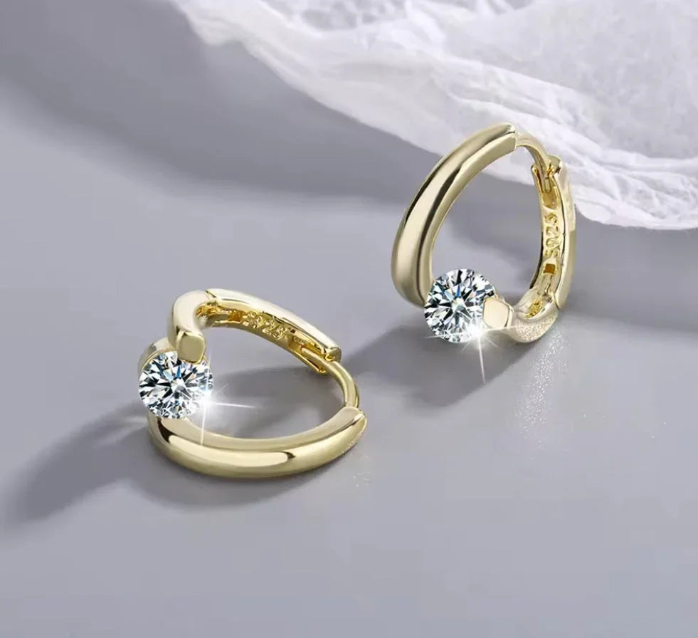 Ohrringe aus 925er Sterling-Silber, Creole mit klarem Kristallstein