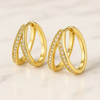 Ohrringe aus 925er Sterling-Silber, geteilte Strass-Creolen