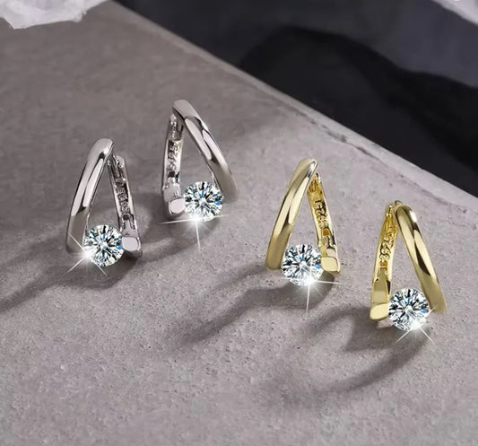 Ohrringe aus 925er Sterling-Silber, Creole mit klarem Kristallstein