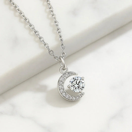 Kette mit Anhänger aus 925er Sterling-Silber, Mond, 45cm