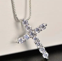 Kette mit Anhänger aus 925er Sterling-Silber, Kreuzanhänger aus Strass, 50cm