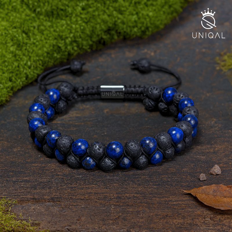PERLENARMBAND LAPISAZULI & LAVASTEIN 6MM