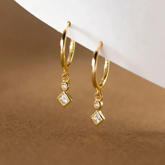 Ohrringe aus 925er Sterling-Silber, Kreis-Quadrat