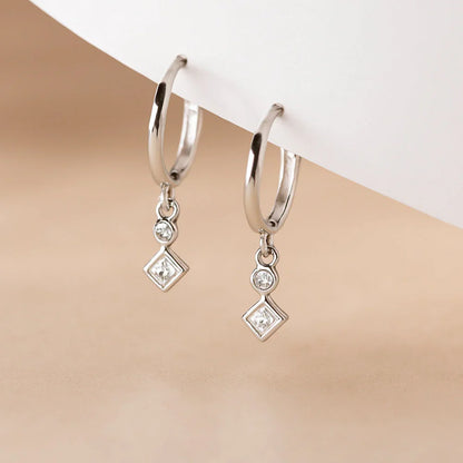 Ohrringe aus 925er Sterling-Silber, Kreis-Quadrat