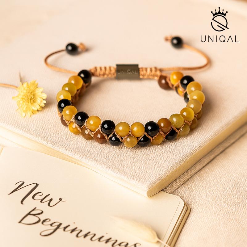 PERLENARMBAND ONYX & ACHAT 6MM
