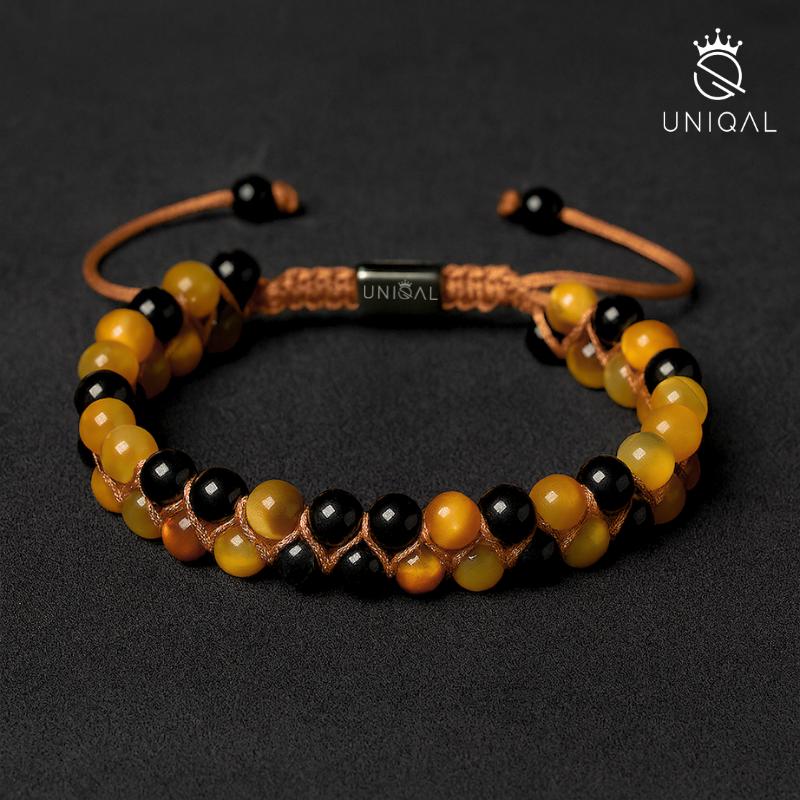 PERLENARMBAND ONYX & ACHAT 6MM