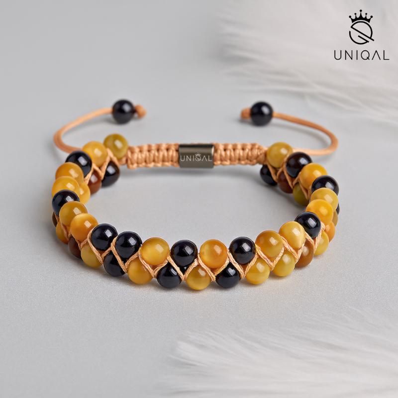 PERLENARMBAND ONYX & ACHAT 6MM