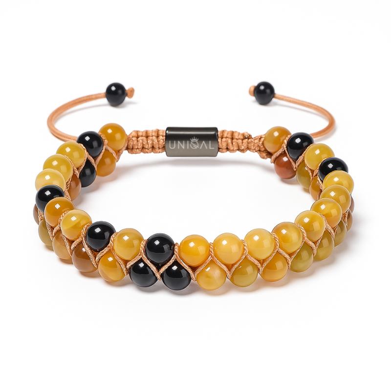 PERLENARMBAND ONYX & ACHAT 6MM