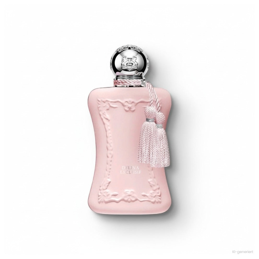 Parfums de Marly Delina Exclusif Parfum, rosa Flakon mit silberner Kugelkappe und rosa Quasten
